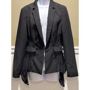 INC Black Structured Blazer with Sheer Lace Drape Back – Size Medium